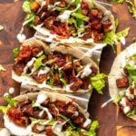overhead shot of blackened tofu tacos