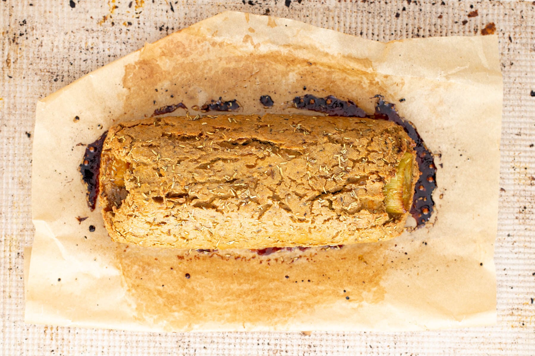 glutenfree roast glazed chickpea roast on a piece of parchment paper