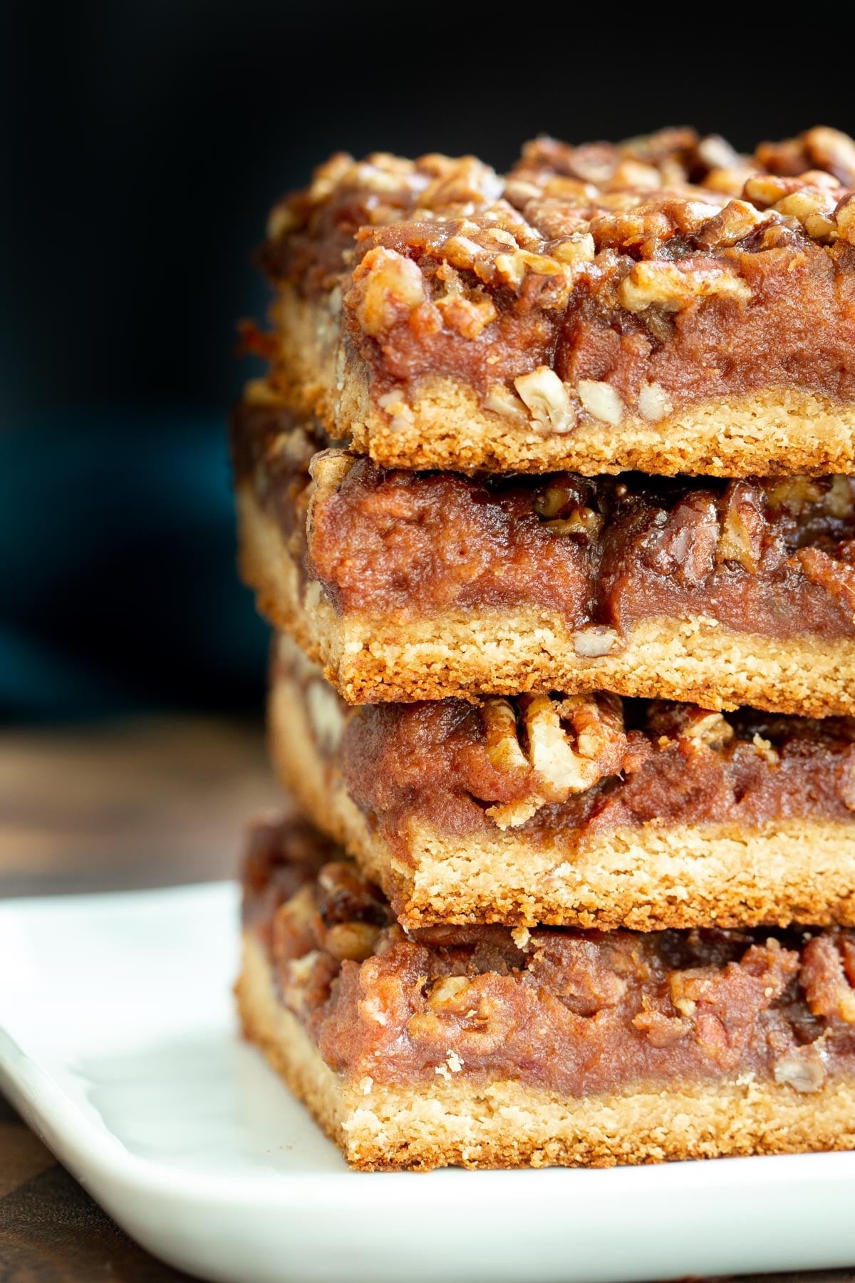 vegan pecan pie bars a stack of vegan glutenfree pecan pie bars