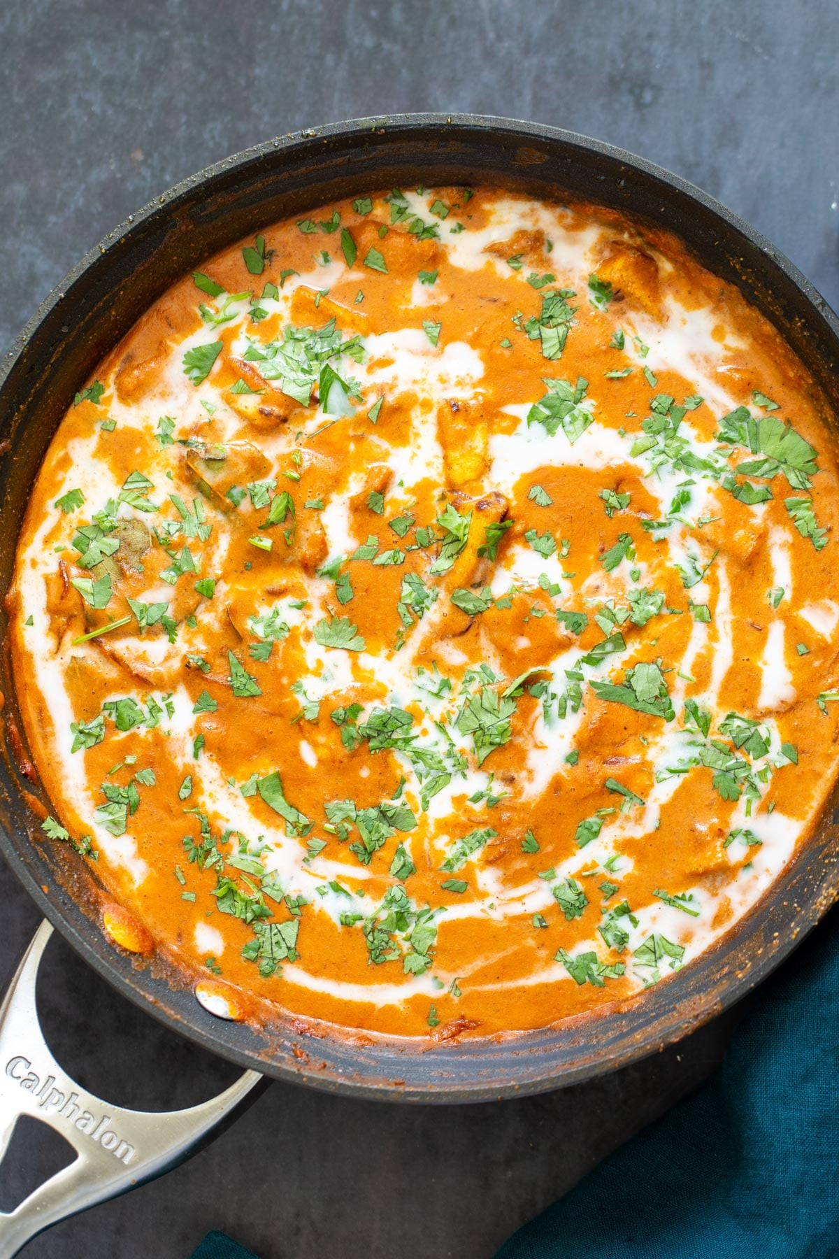 malai tofu Indian malai tofu curry with coconut cream in a sauteeing pan