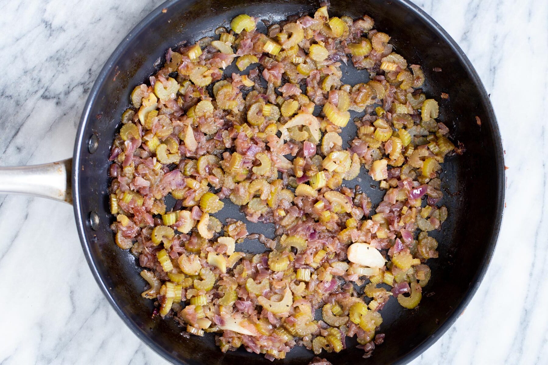vegan stuffing vegan stuffing in a black sauteeing pan