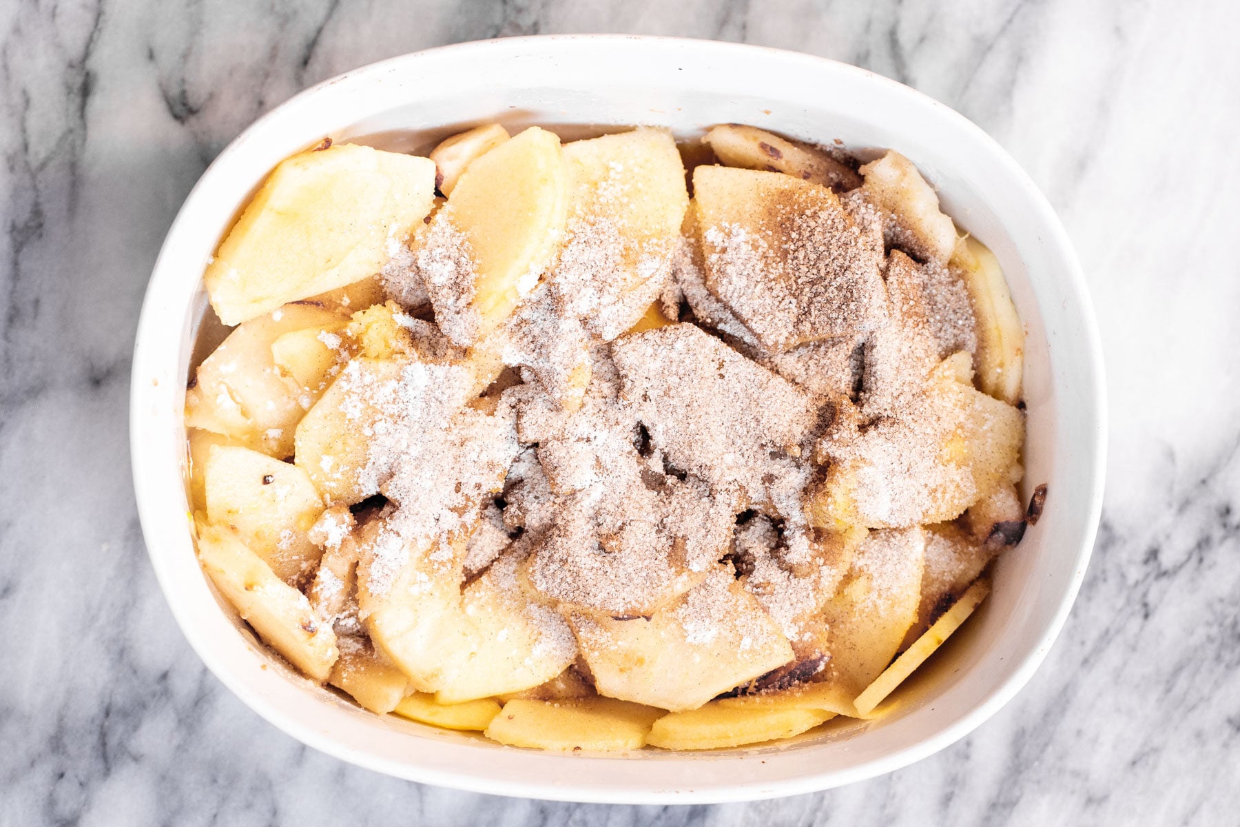 apple pear crisp apple and pear sliced dusted with cinnamon sugar