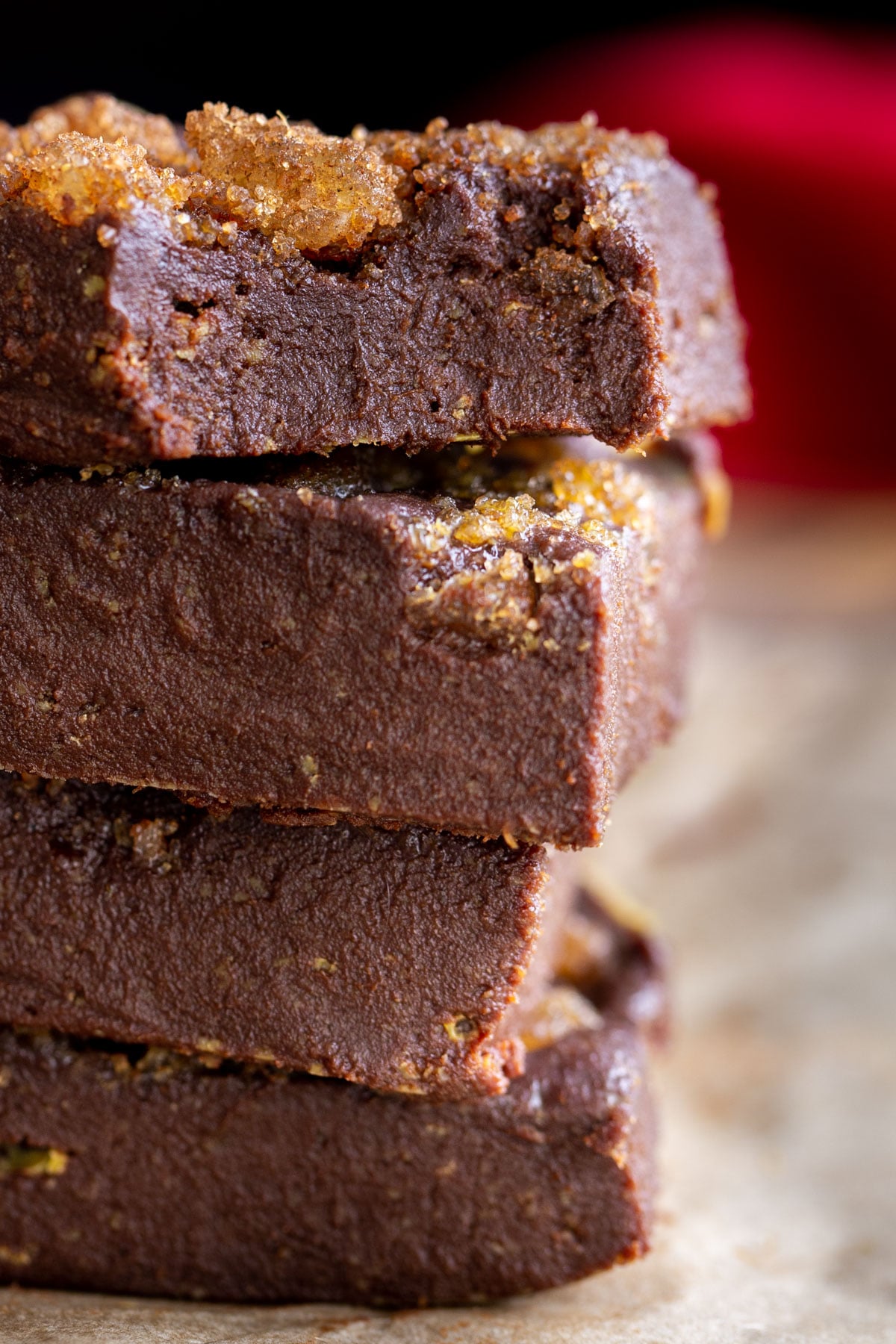vegan gingerbread fudge stacked vegan gingerbread fudge topped with brown sugar and candied ginger