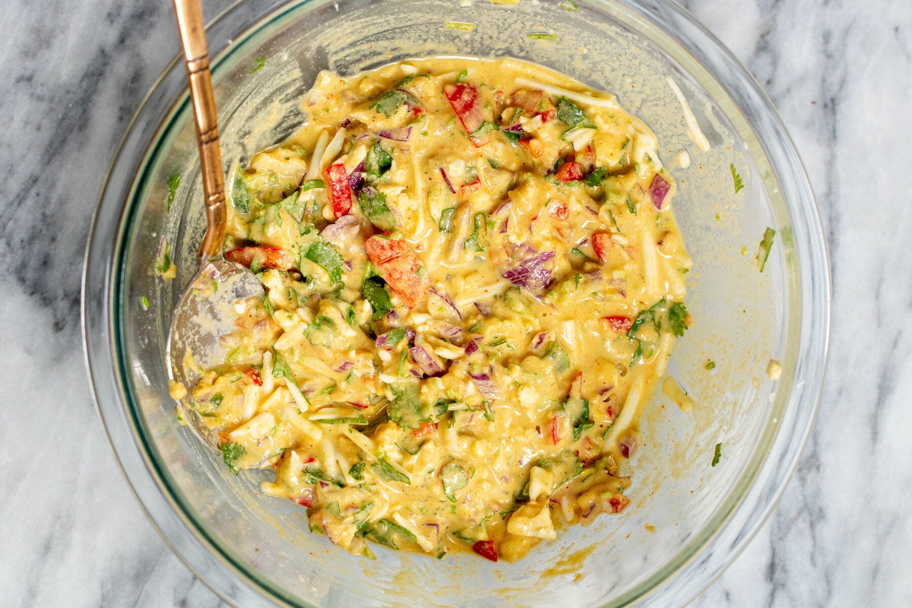 vegan chickpea flour pancake batter in a glass bowl