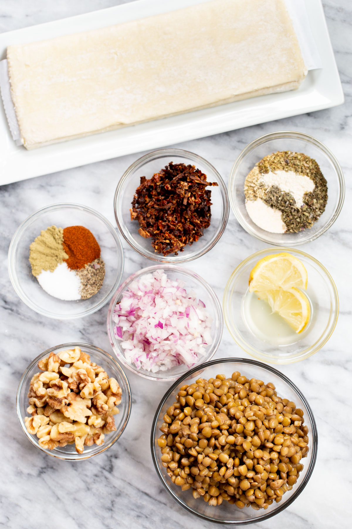 ingredients on a marble countertop
