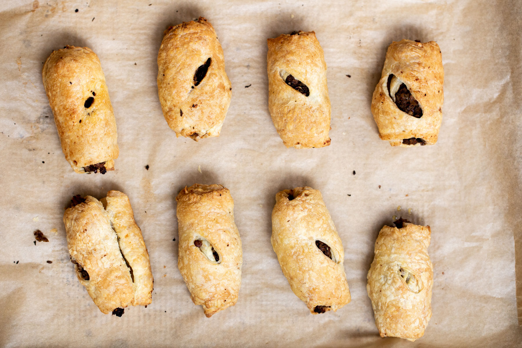 vegan sausage rolls vegan sausage rolls on parchment paper