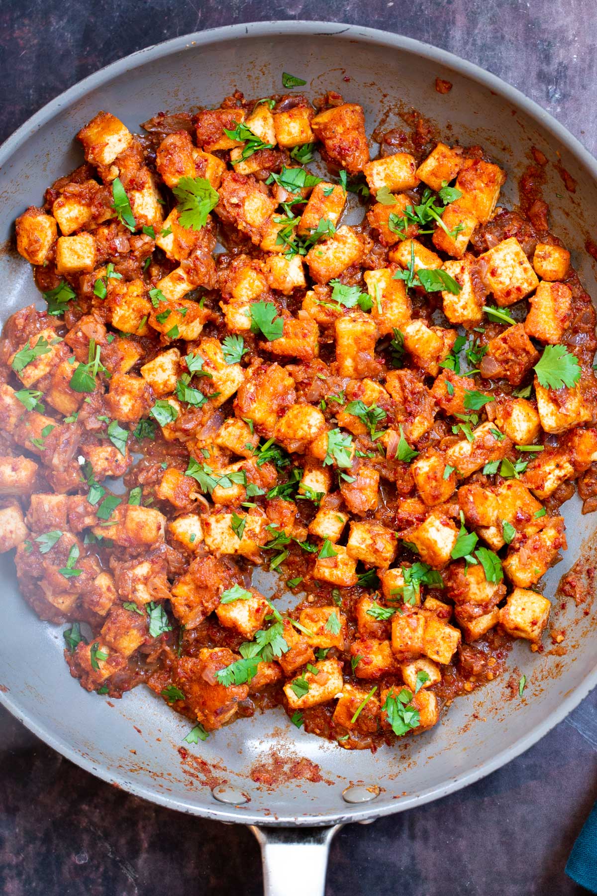tofu vindaloo in a sauteeing pan