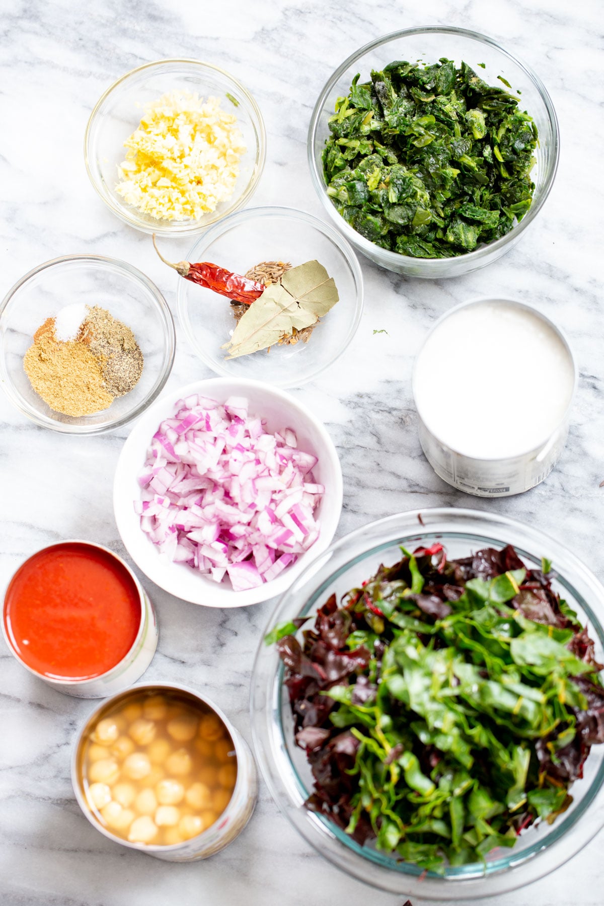 ingredients used for making baked vegan chana saag