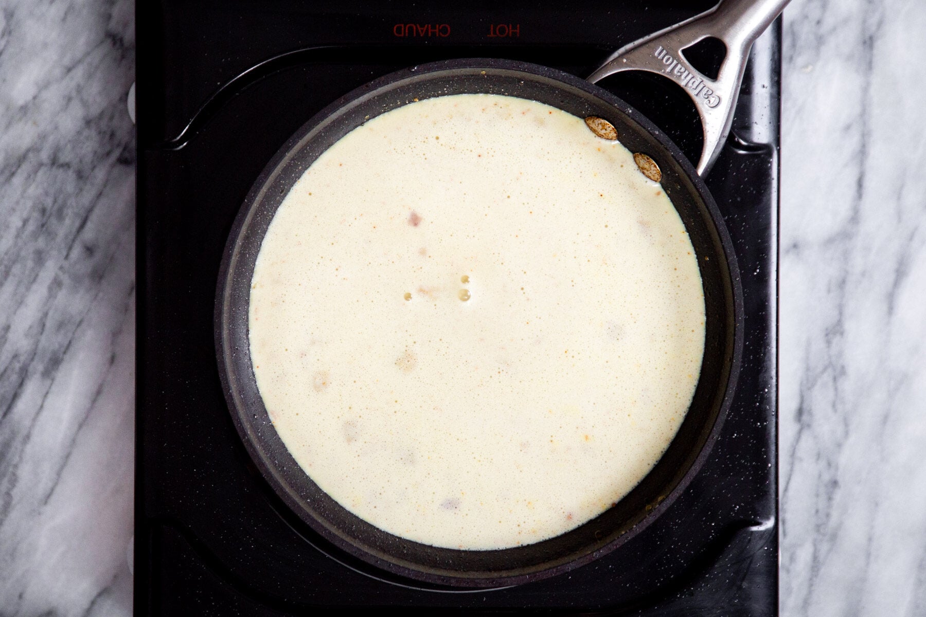 vegan custard in a small saucepan