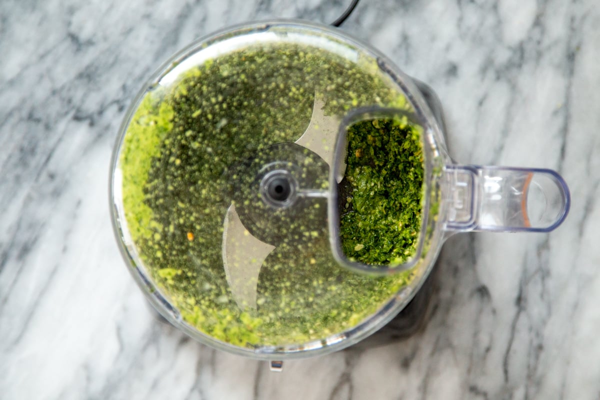 basil pesto in a food processor