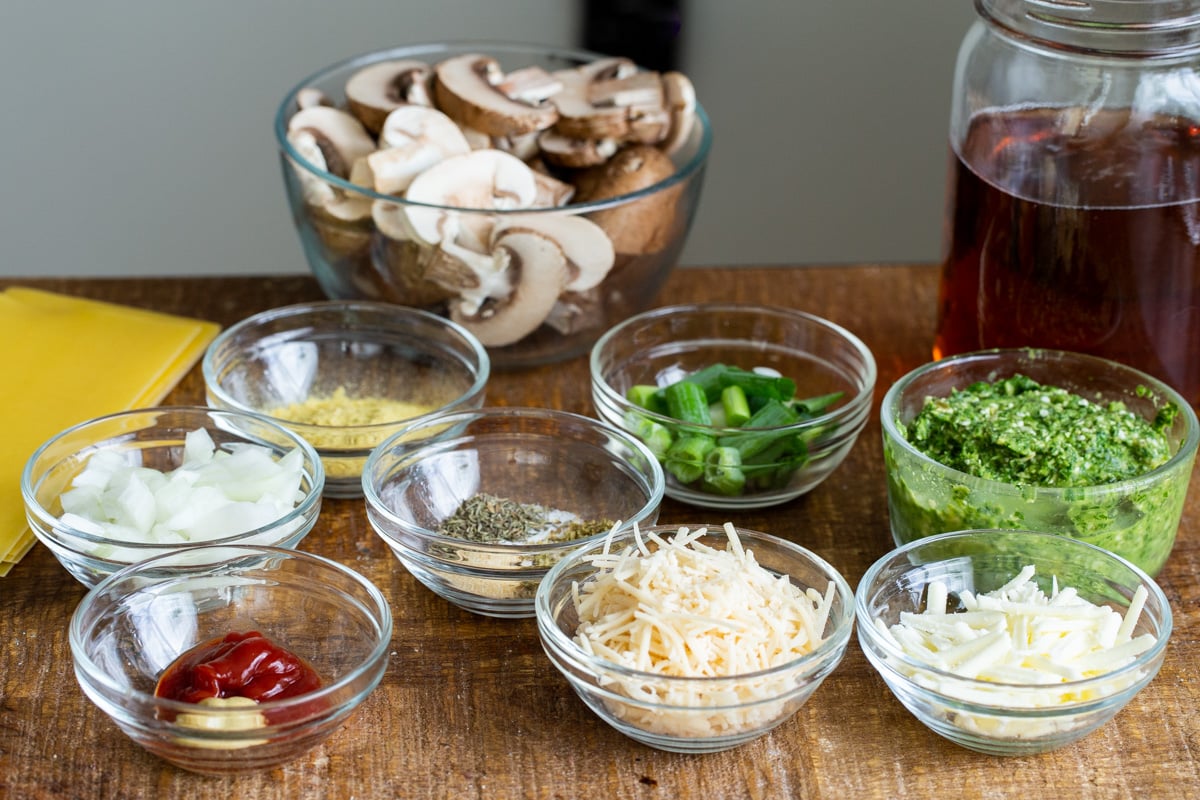 ingredients needed for making vegan pesto skillet lasagna