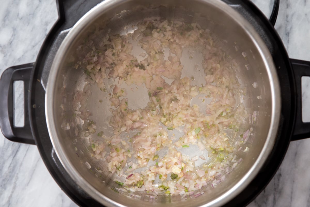 sauteed garlic and onions in an Instant pot 