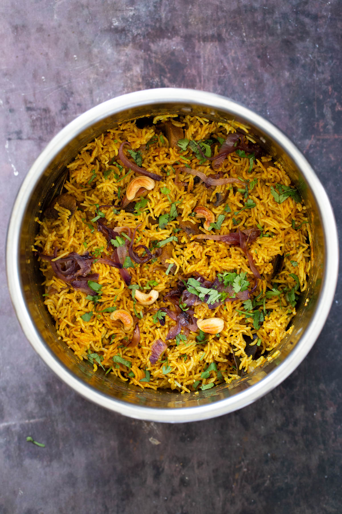 vegan mushroom biryani in an Instant Pot
