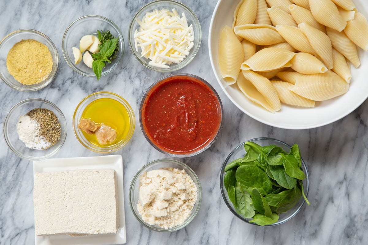 ingredients for making vegan stuffed shells 