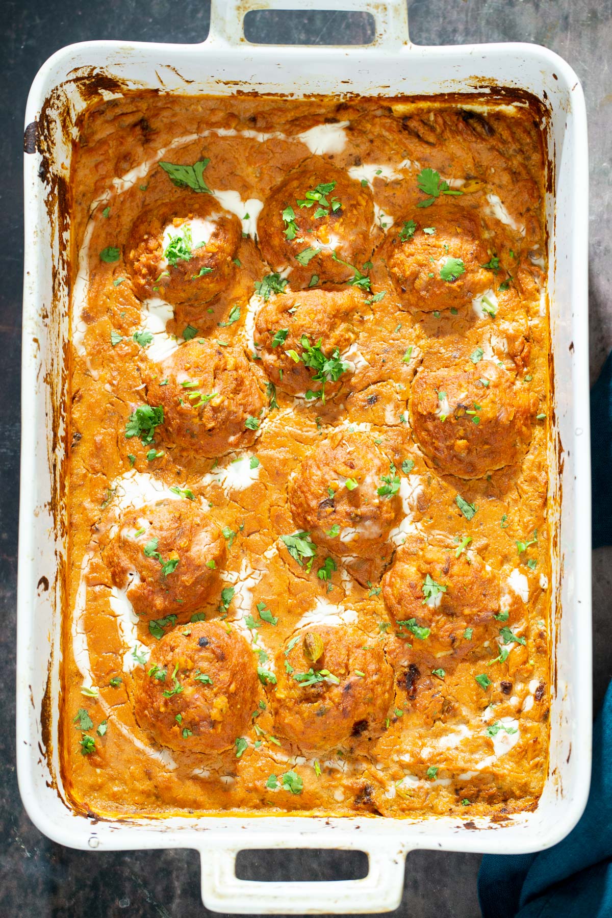 vegan shahi tofu casserole sprinkled with cilantro