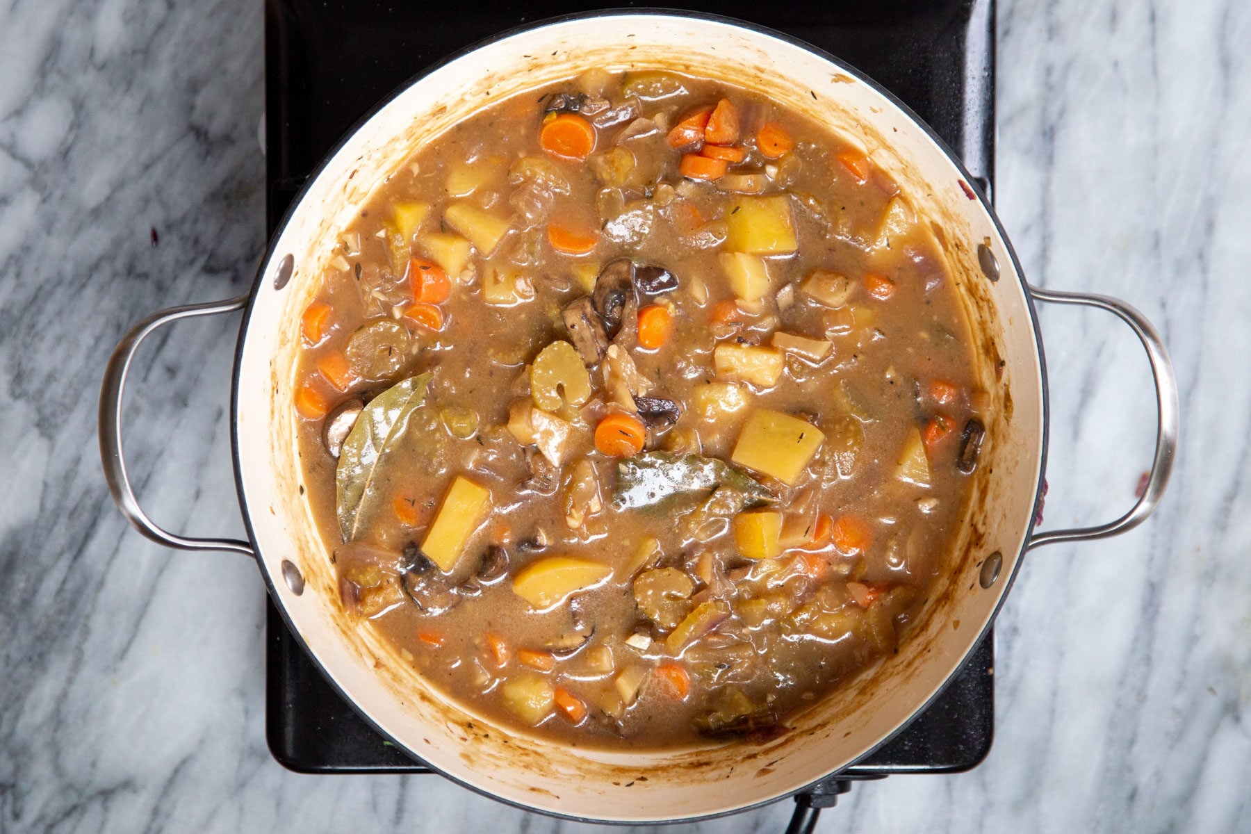 a pot of Irish Stew on cooking element