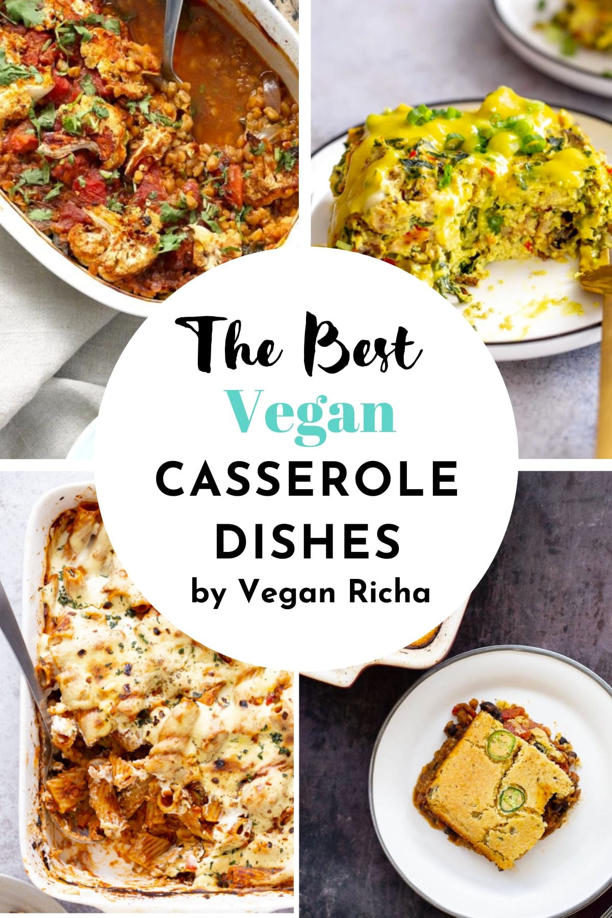 a collage of different vegan casserole dishes 