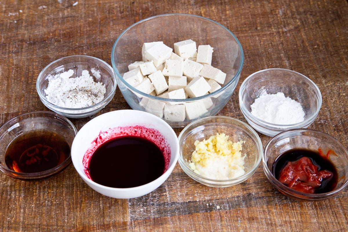 ingredients needed for making blackberry gochujang tofu