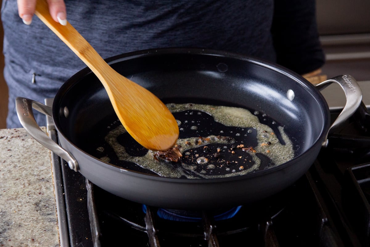 vegan butter and spices in the pan after cooking