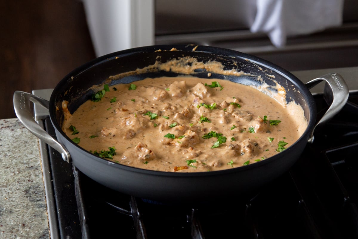 proteins in the pan tossed in the curry sauce