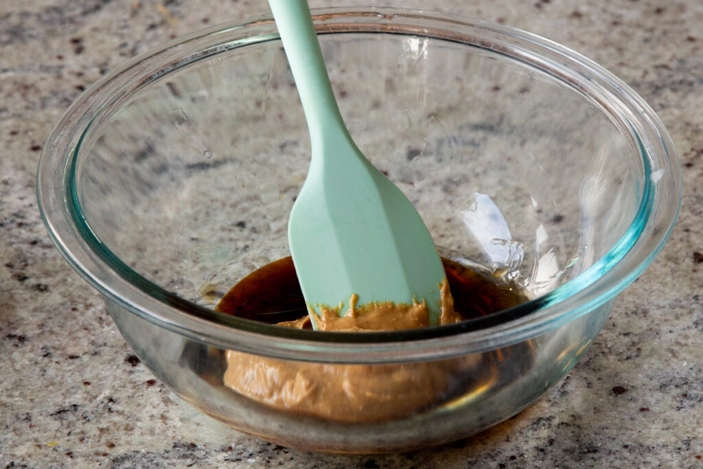 peanut butter added to the bowl of wet ingredients