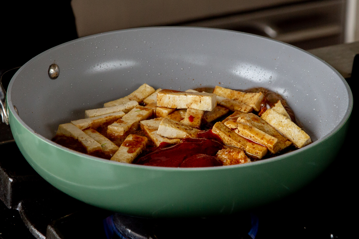 pan fried tofu with sauces added