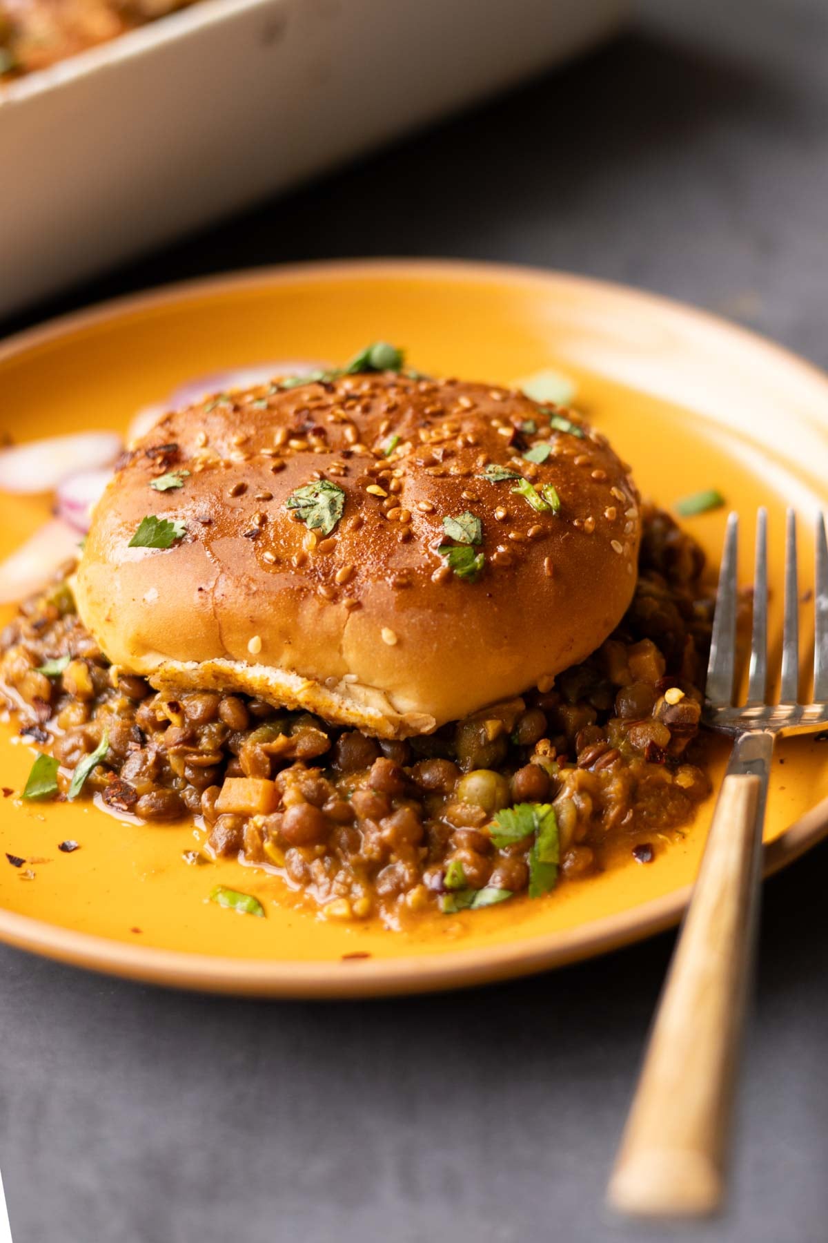serving of keema lentil casserole on a plate