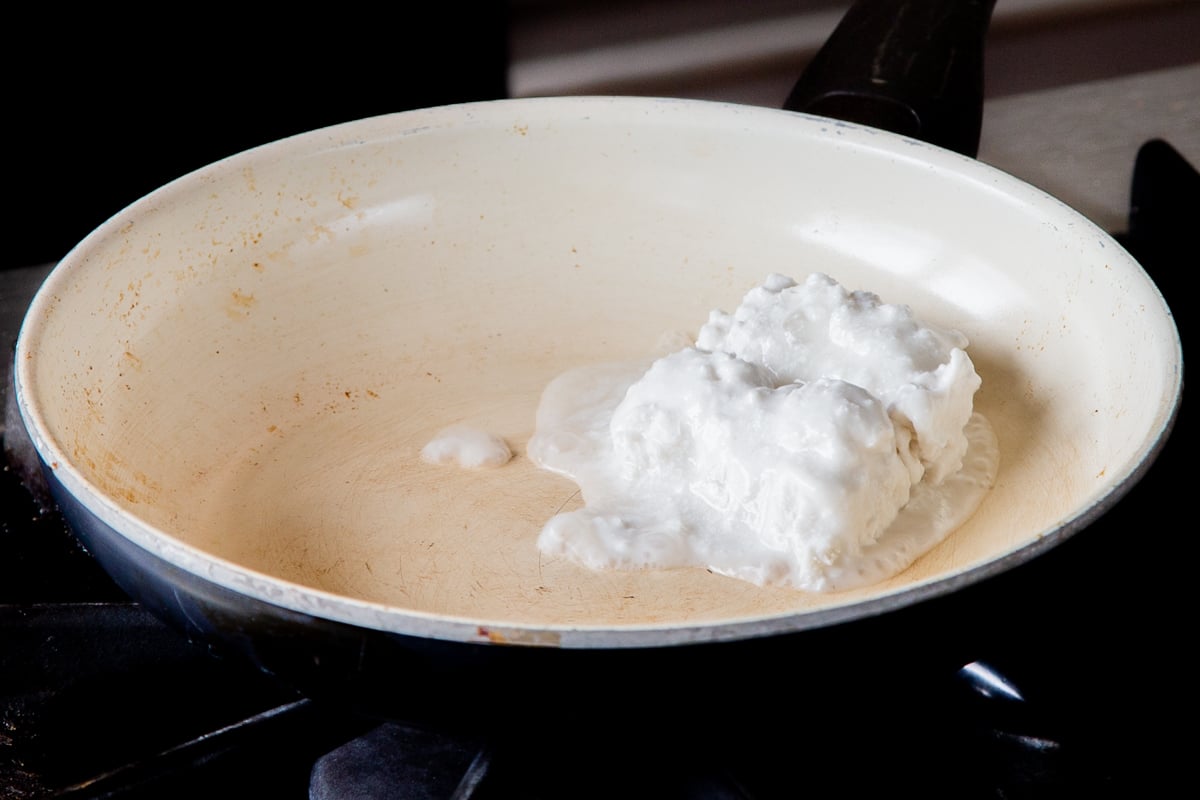 coconut cream in the pan