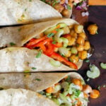 close-up of chickpea wraps, so you can see the fillings and toppings really well