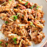 Adraki ginger curry soy curls in a bowl with rice