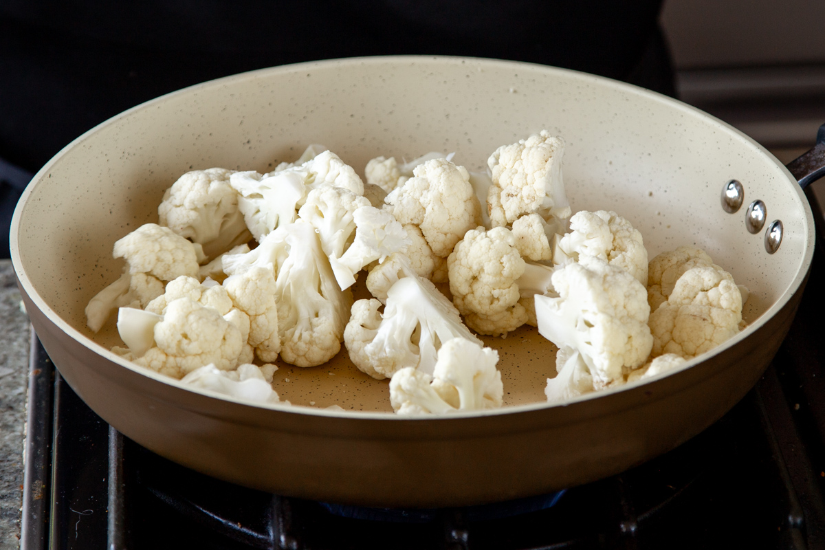 cauliflower in the pan, before cooking