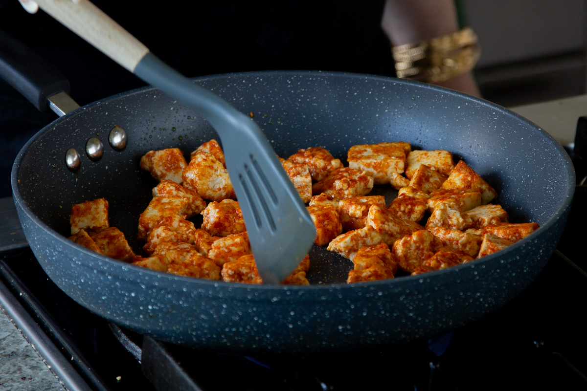 tofu "mutton" after cooking until crispy