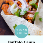 photo of a buffalo cajun wrap, text overlay