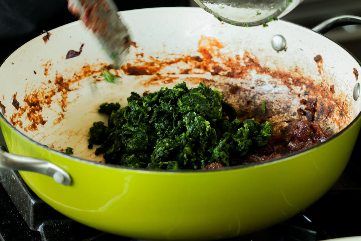spinach in a frying pan