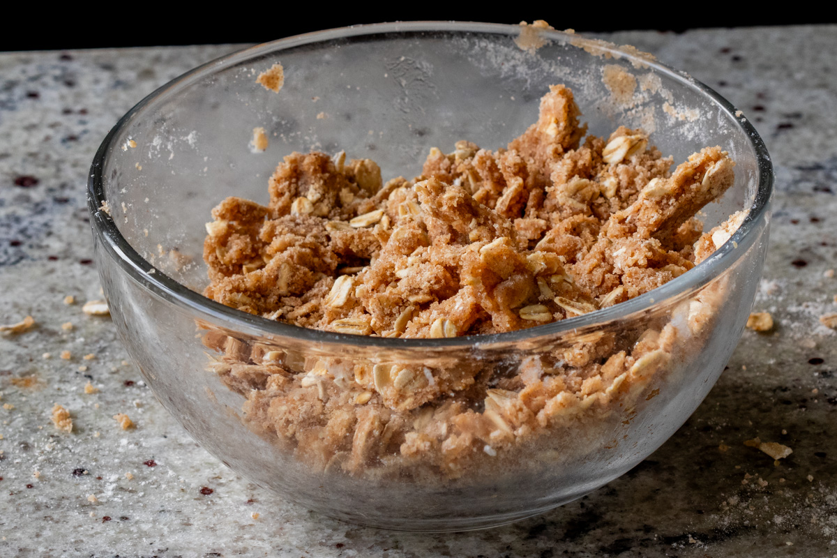 crumble topping in the bowl after mixing