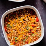 savory baked oatmeal in the baking pan after baking