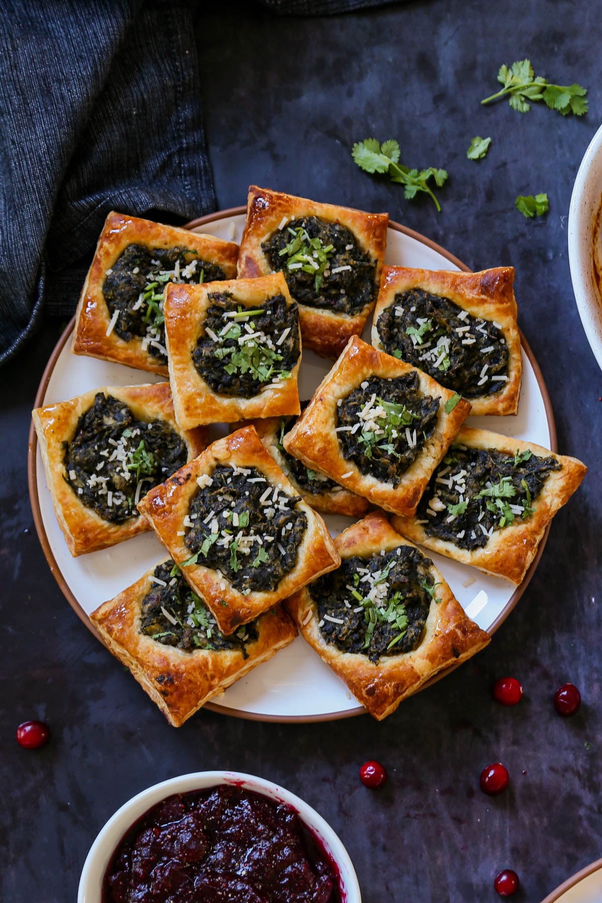 spinach puff pastry on a serving platter