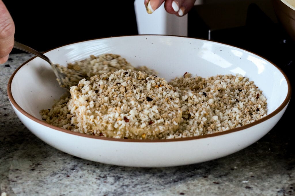 sliced tofu cutlets coated in a second layer of panko