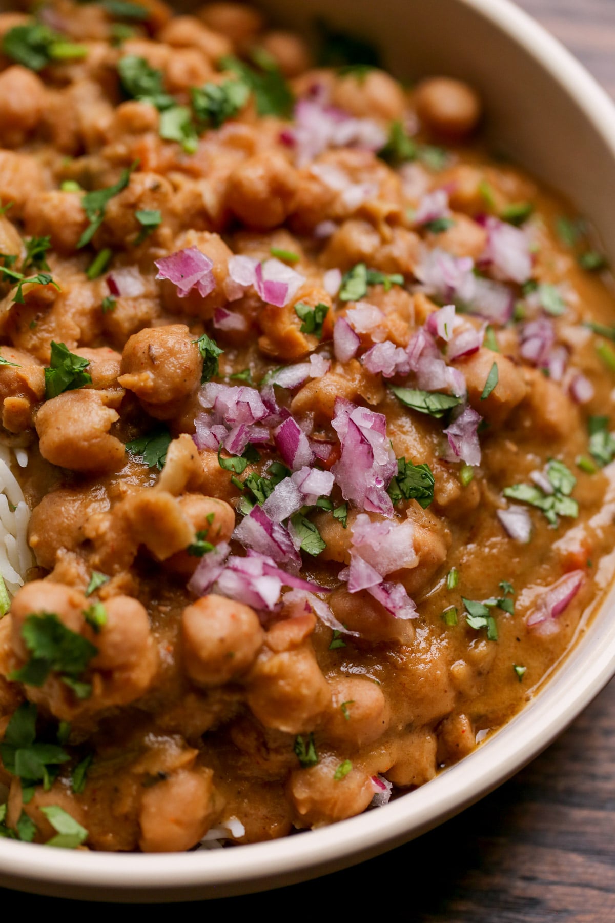 close-up of Punjabi chole in a bowl