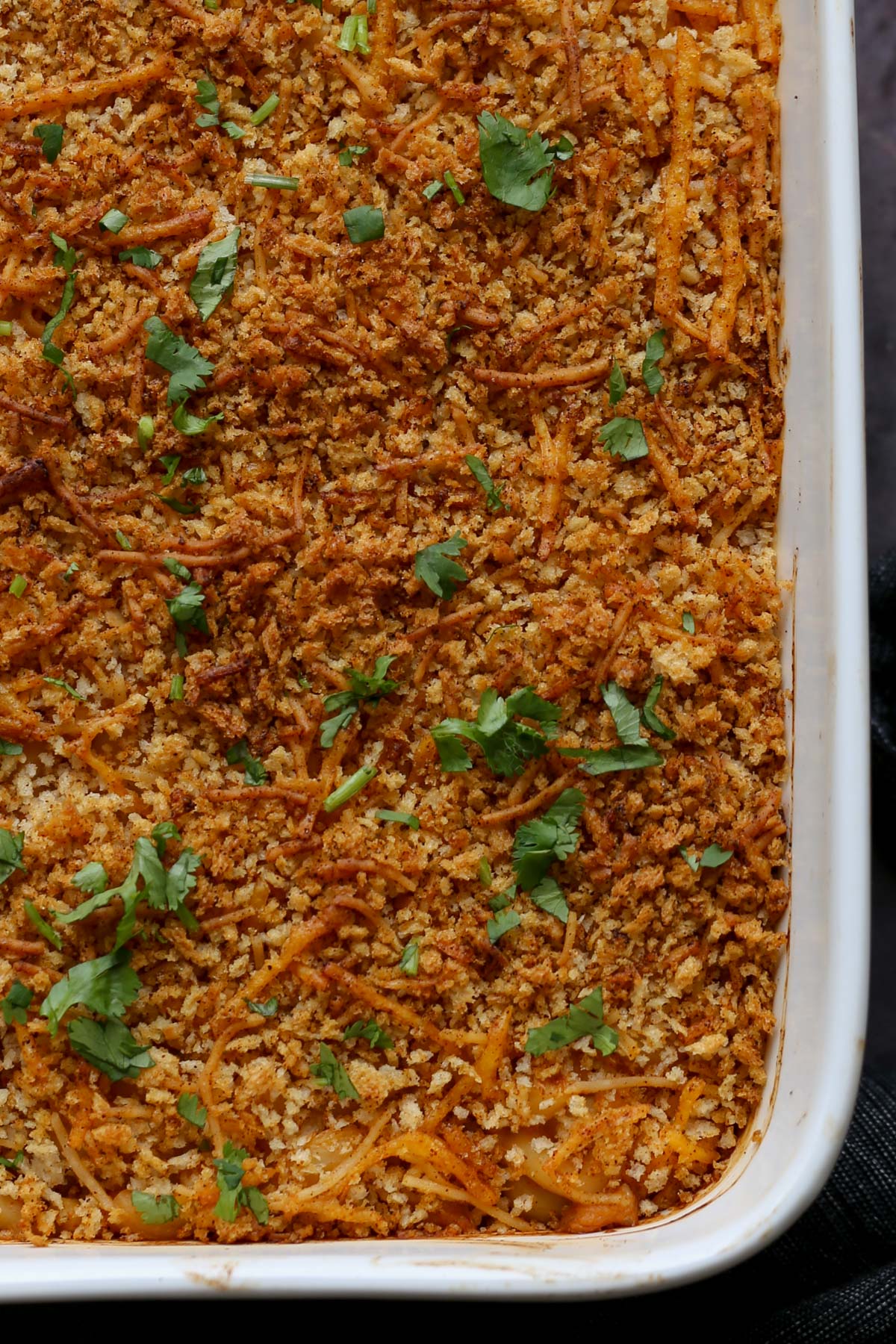 close-up of smoky mac and cheese in the pan