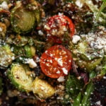 extreme close-up of shaved Brussels sprouts salad