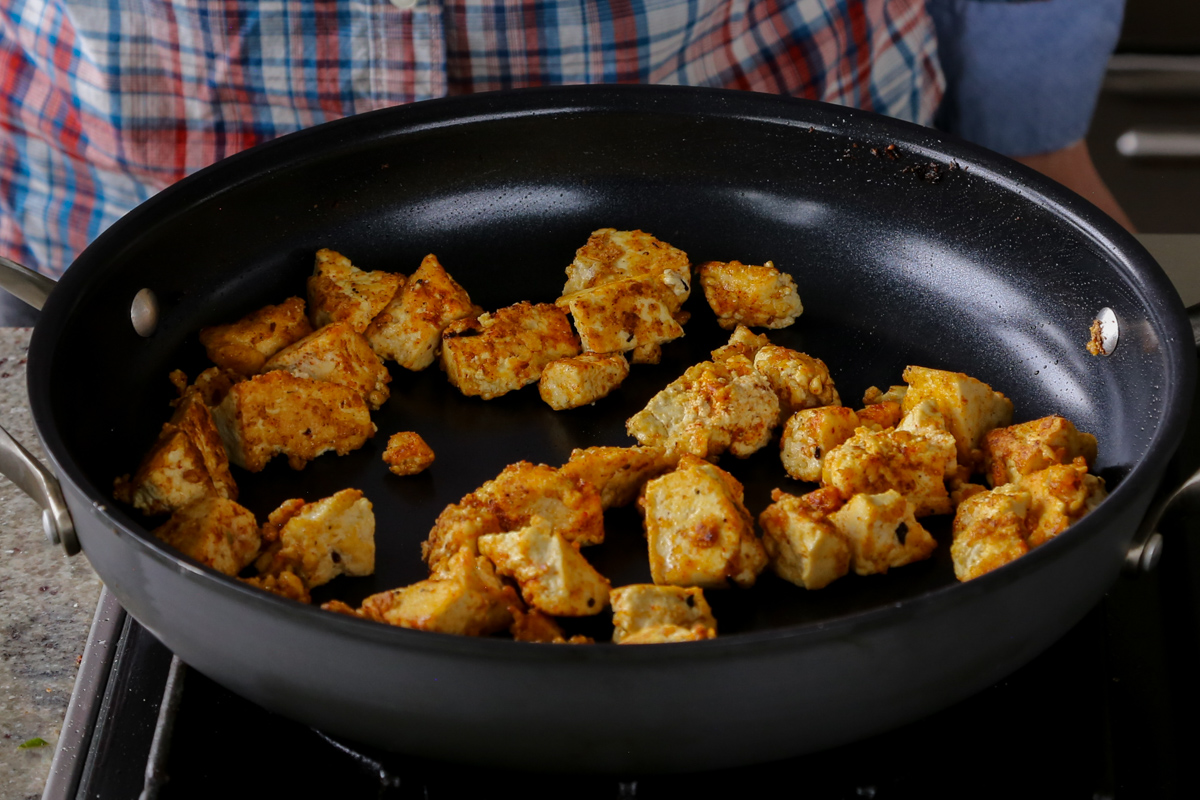 tofu in the pan after cooking