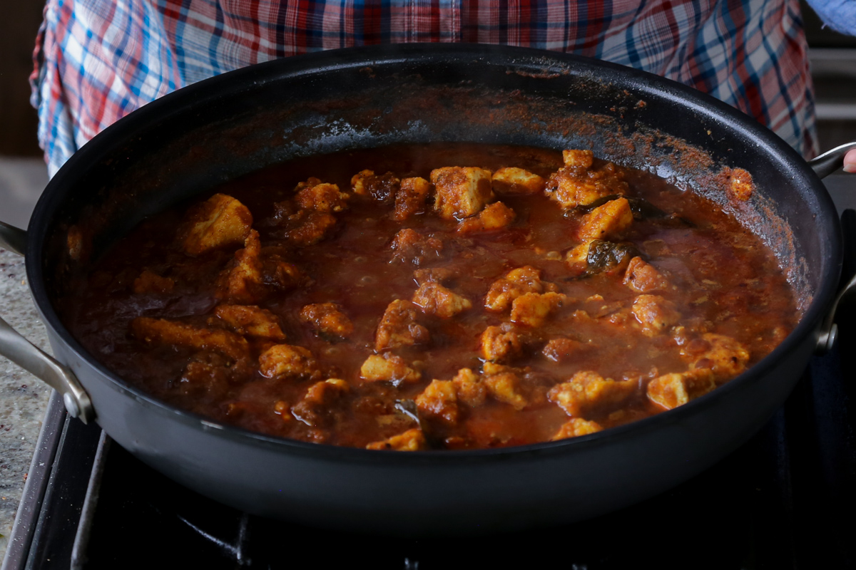 Malvani curry in the pan after cooking