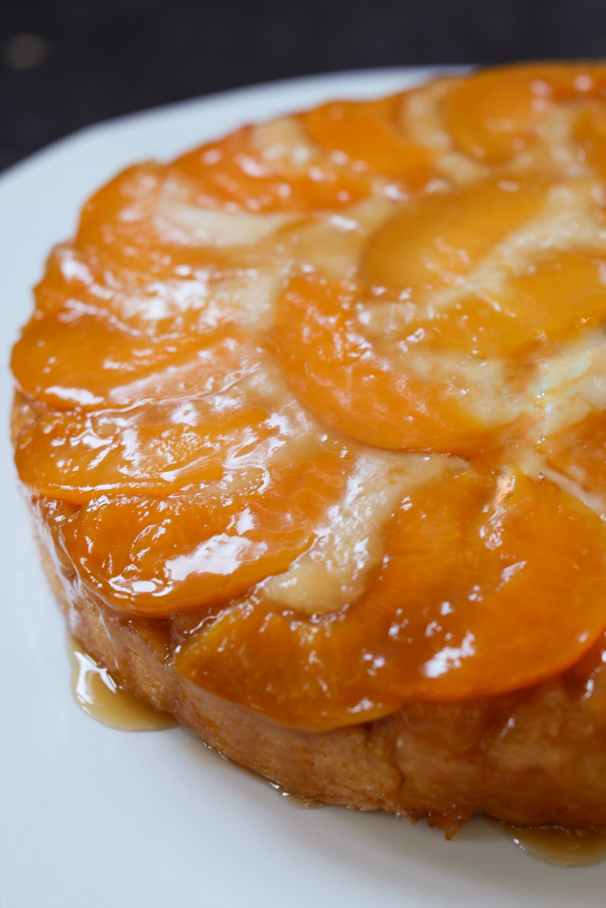 close-up of peach upside-down cake