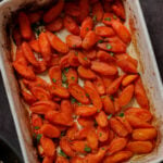 roasted carrots in the pan
