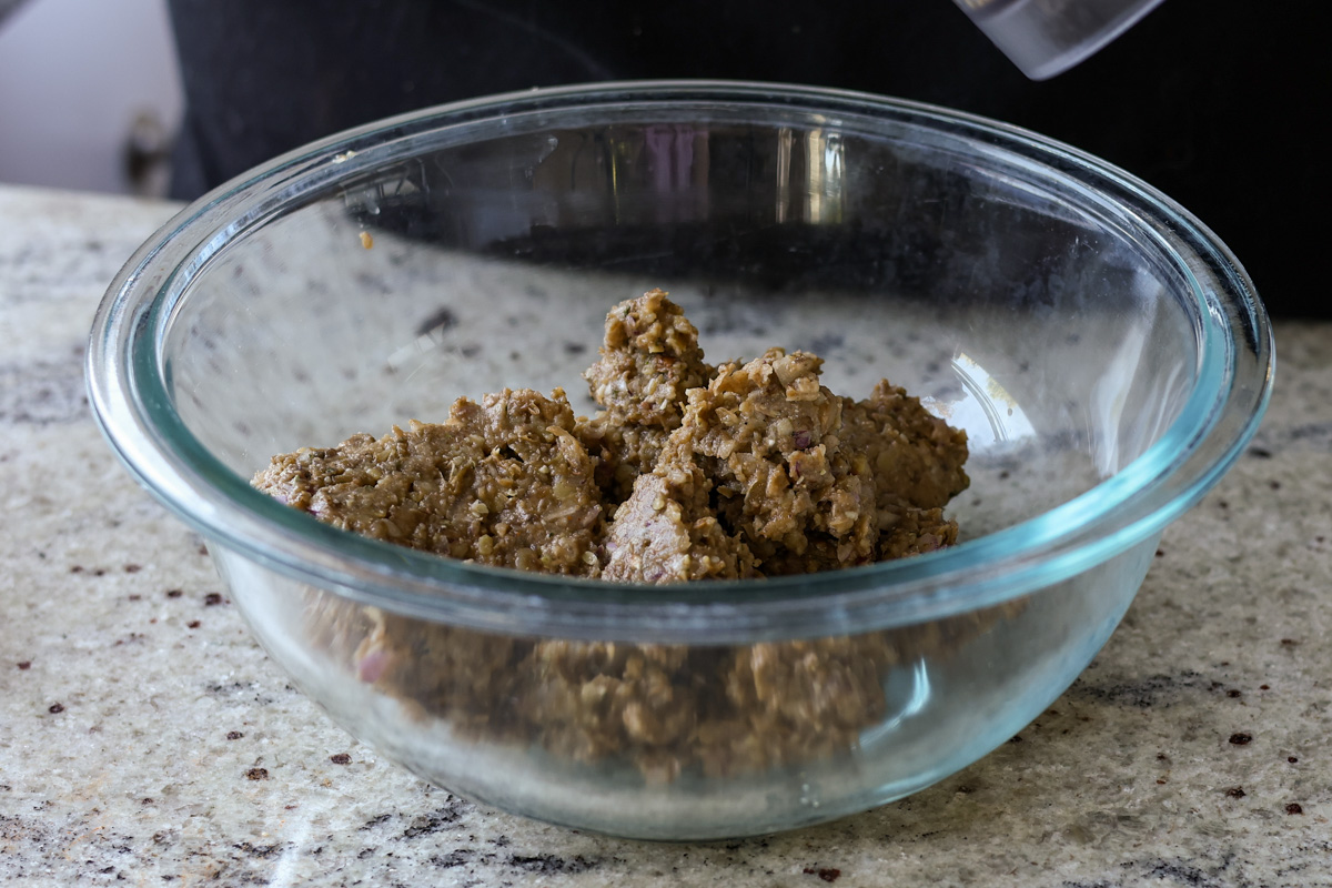 adding whole lentils to the lentil meat mixture