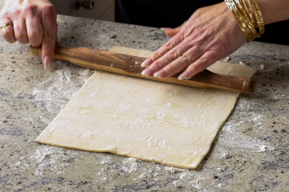 rolling out the puff pastry