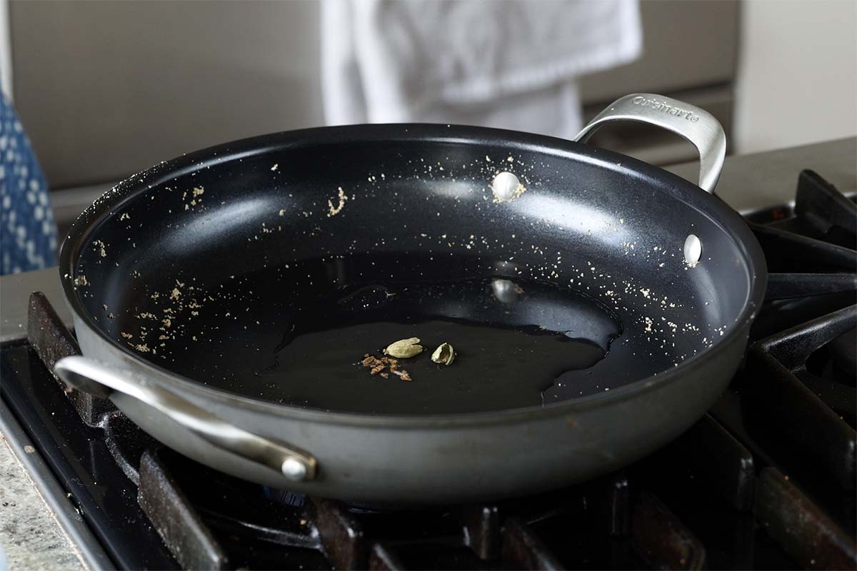 toasted cardamom in the pan