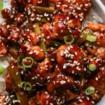 close-up of teriyaki tofu in a bowl with rice