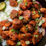tofu majestic in a bowl with rice